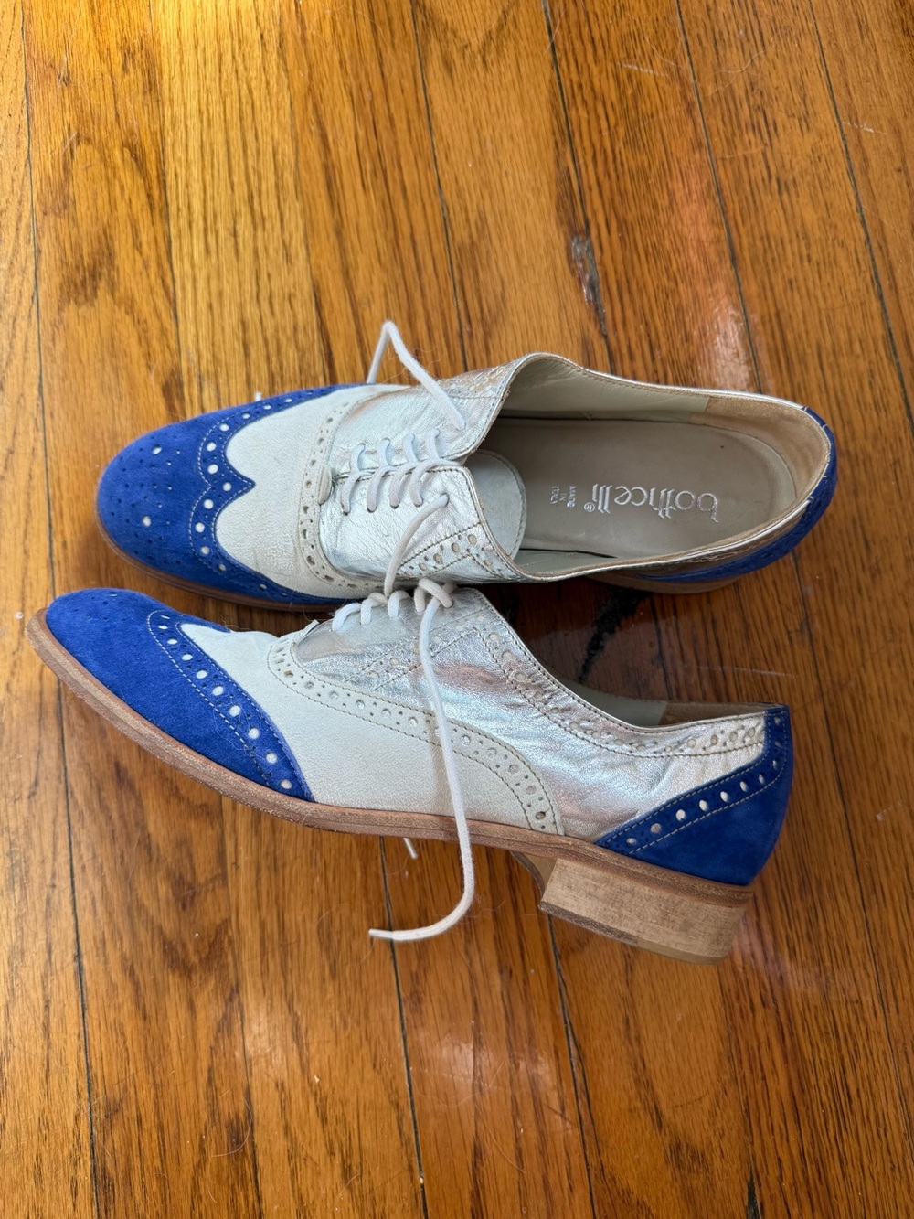 Botticelli blue and white wingtip loafers